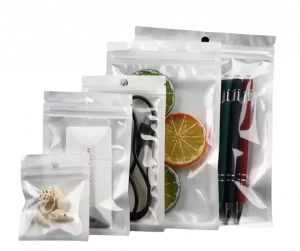 Transparent plastic bag with the hole for food and electric products packing