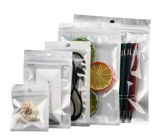 Transparent plastic bag with the hole for food and electric products packing